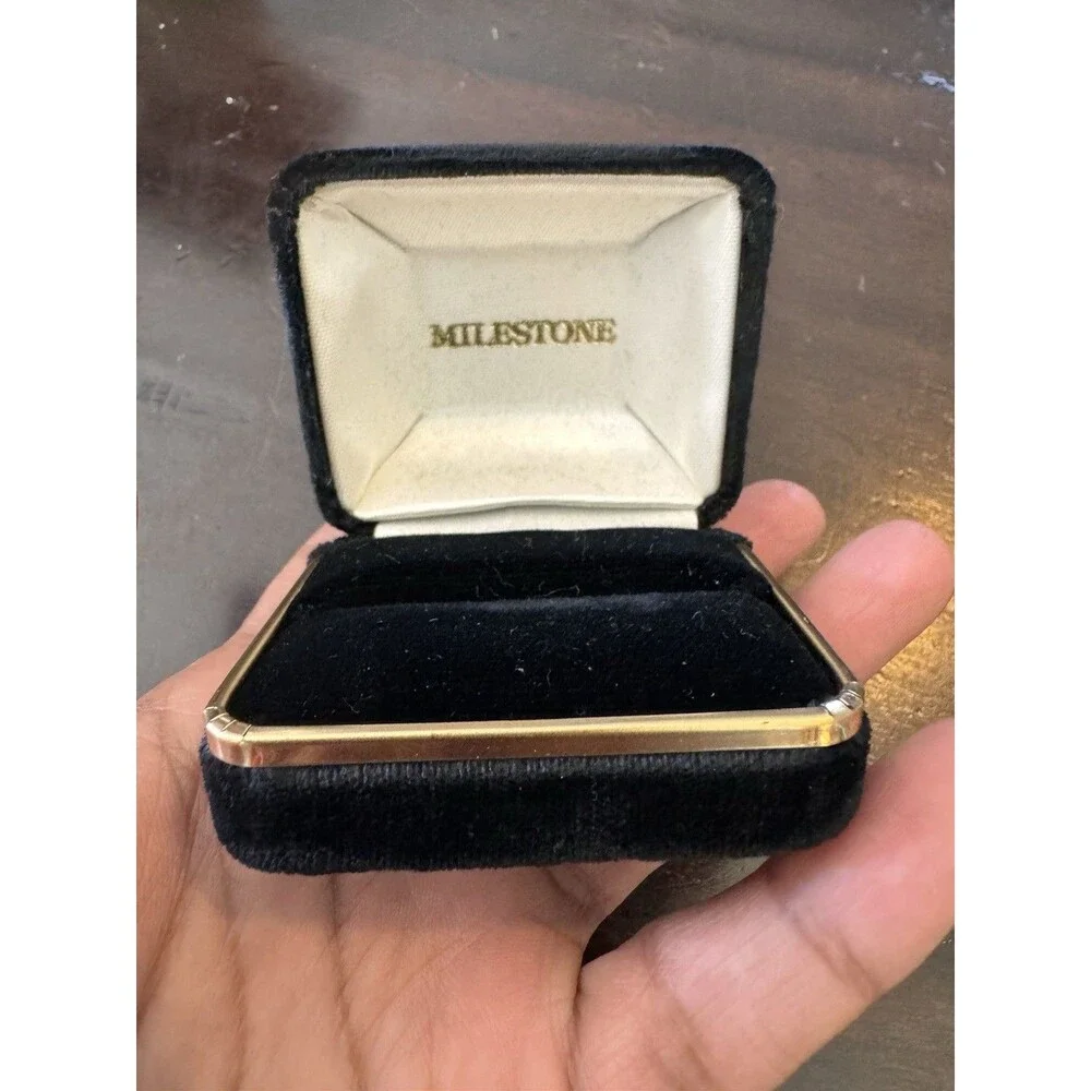 Vintage Gold Velvet Ring Box Black Satin Lined Hinged Jewelry Display Engagement